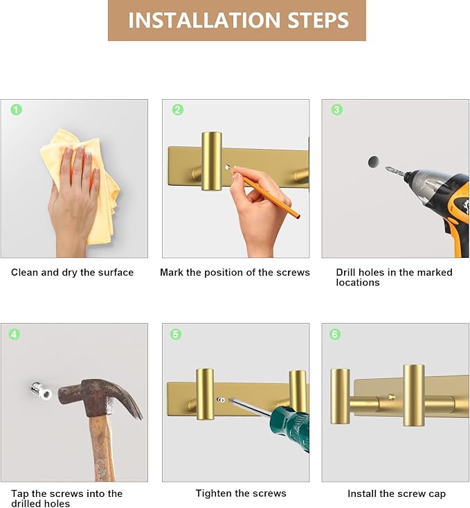 Wall Mounted Coat Rack-3 Hooks, Heavy Duty Stainless Steel Wall Hooks for Towel Coat Bag, Hat Rack Coat Hanger Coat Hooks Towel Racks for Bathroom Entryway Kitchen Hotel Office (Gold,1 Pack)