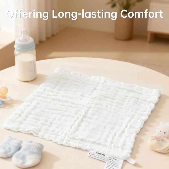 Organic Muslin Baby Washcloths 6 Pack Baby Bath Face Towel 12x12 Inch Extra Absorbent and Soft Burp Cloth and Wash Cloths for Newborn-Infants On Sensitive Skin (White Brown Yellow)