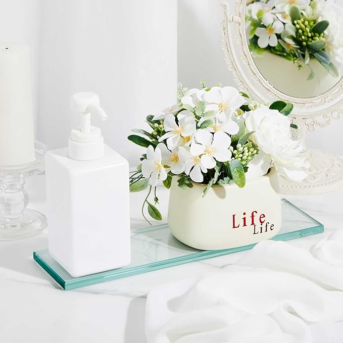 2 Pcs 3-3/8" x 12" 3/8" Thick Tempered Glass Shelf Clear Flat Polished, Flush-Mounted Floating Shelf for Bathroom Essentials & Shower Niche No Mounting Hardware Required