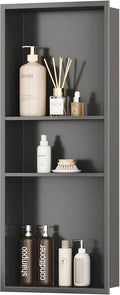 Neodrain 12X30 in Shower Niche, Gun Metal 3-Tier Wall Niche Stainless Steel Cabinet No Tile Needed Recessed Niche for Bathroom Storage