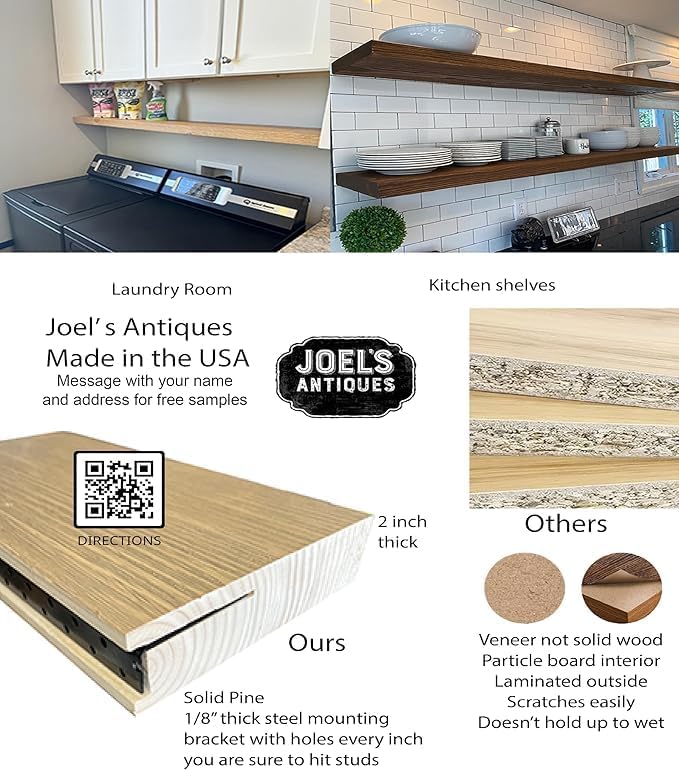 joelsantiques 30 Inch Wide Floating Shelves for Wall - 30x10x2 in - Made of Natural Wood - Easy Install - Heavy Duty - Perfect for Bathroom Kitchen, Living Room - Beige