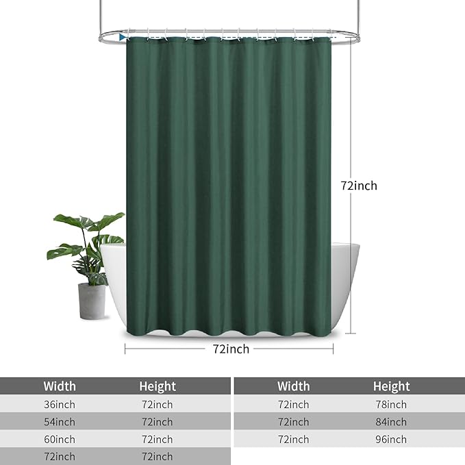 2-in-1 Waterproof Fabric Shower Curtain or Liner,Linen Textured,Breathable TPU & Washable Bathroom Shower Curtain Set with 12 Plastic Hooks,Modern,72"x72" Emeraldgreen