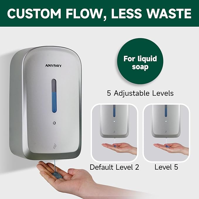 Commercial Automatic Soap Dispenser Large 34oz/1000ml Capacity Wall-Mounted Touchless Liquid Dispenser for High-Traffic Restrooms, Offices, Hospitals Model AD1220S Silver