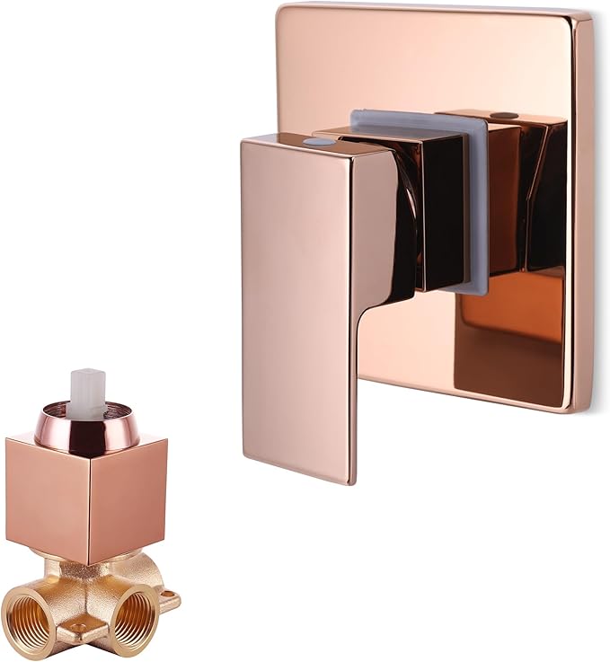 SKOWLL Single Function Shower Valve Kit, Wall Mount Shower Handle Valve Mixer Bathroom Single Handle Control Valve Kit Rough-in, Rose Gold Finshed