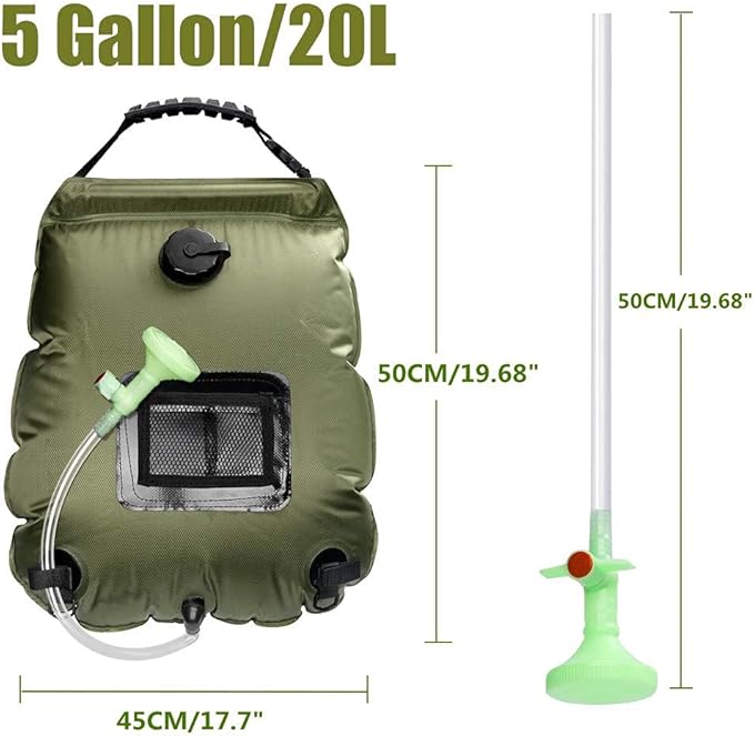 Solar Shower Bag, 5Gal(20L) Portable Solar Heating Camping Shower Bag,with Removable Hose and On-Off Switchable Shower Head,for Outdoor Traveling/Climbing/Hiking/Beach/Swimming