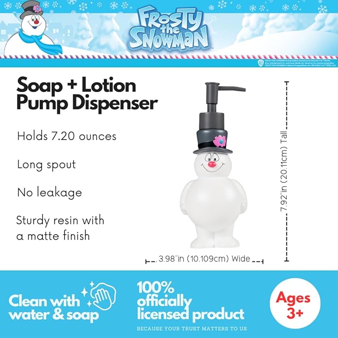 Frosty The Snowman Holiday Christmas Soap/Lotion/Hand Sanitizer Resin Pump Dispenser, 13 Ounces, (Officially Licensed Product) by Franco Collectibles