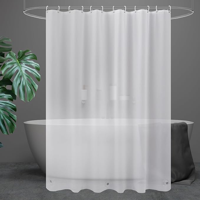 UFRIDAY Frosted 74 inch Shower Curtain Liner,PEVA Plastic Waterproof Long Shower Curtain Liner with 3 Big Bottom Magnets 74 inch Long Length with Rustproof Grommets Frosted Shower Curtain,71x74