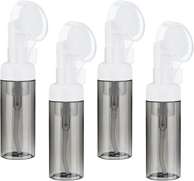 uxcell 4Pcs Empty Foaming Soap Dispenser, 2oz / 60ml Facial Cleanser Foam Bottle with Brush for Hand Soap, Shampoo, Shower Gel, Clear Black
