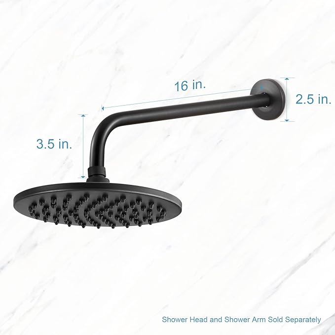 OFFO Shower Arm with Flange, 16 in Oil Rubbed Bronze Wall Mount Replacement Angle Shower Head Arm Wall-Mounted For Fixed Shower Head & Handheld Showerhead