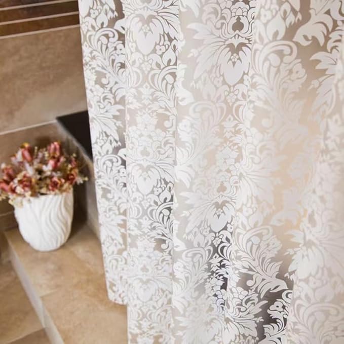 Clawfoot Tub Shower Curtain Floral Damask Liner All Around Extra Wide 180x70 Inch Heavy Duty Artwork Print Bath Curtain for Bathroom Decoration with 36 Metal Grommets Hooks PEVA Waterproof