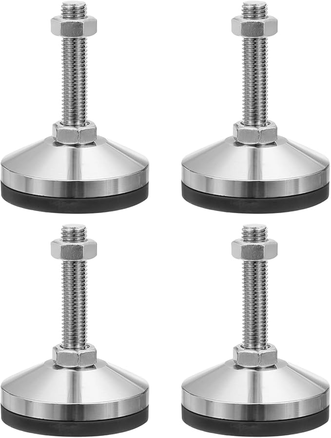 PATIKIL Furniture Leveling Feet 2.4" Dia Base M12 Thread, 4 Pcs Carbon Steel Adjustable Threaded Furniture Levelers Screw on Leg Leveler with Pads for Desk Chair Cabinet,Black/Silver