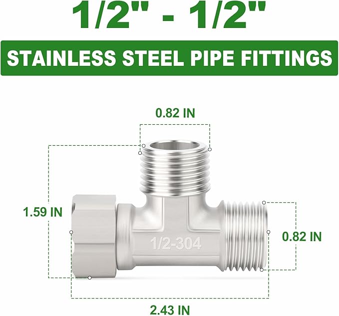 TAISHER 2PCS 304 Stainless Steel 3 Way Right Flexible Movable Tee Connector, 1/2" Male for Sprayer, Angled Valve, Shower Arm