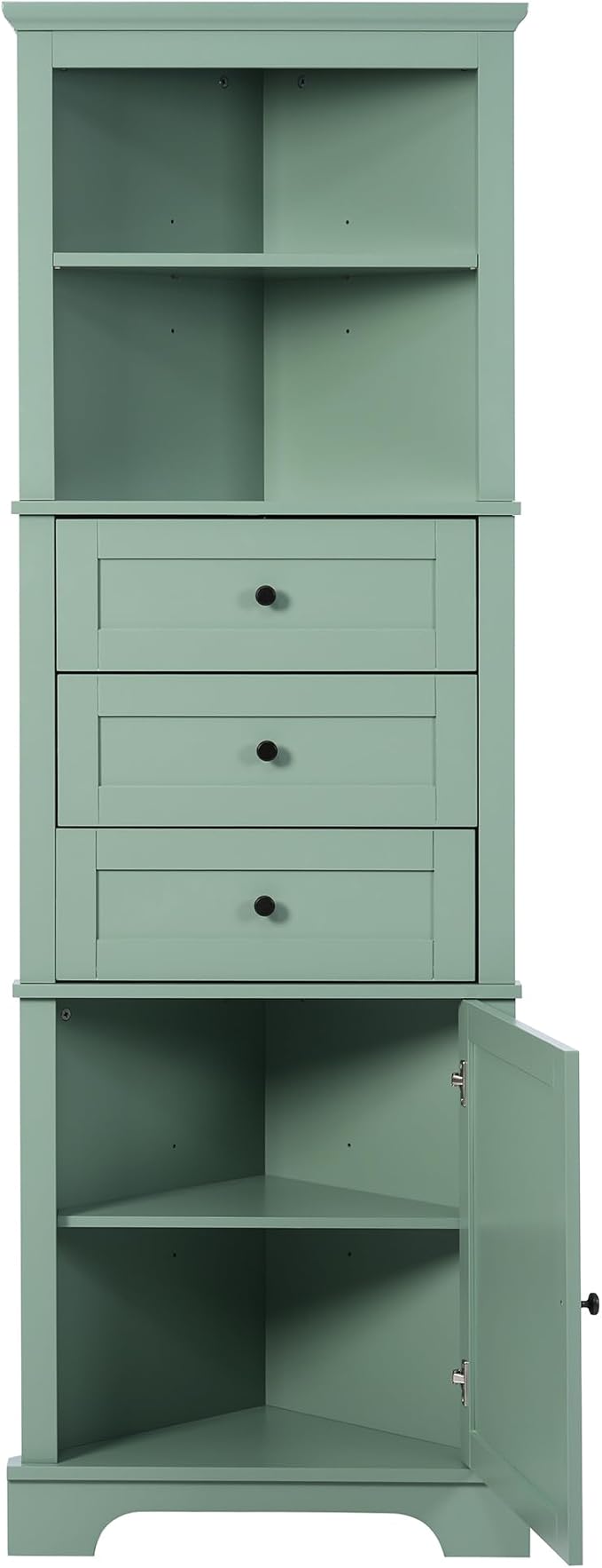 Favfurish 69" Tall Corner Cabinet with Door and 3 Drawers,Modern Bathroom Storage Cabinets w/Adjustable Shelves,Freestanding Organizer for Bathroom,Kitchen,Living Room,Dining Room,Green