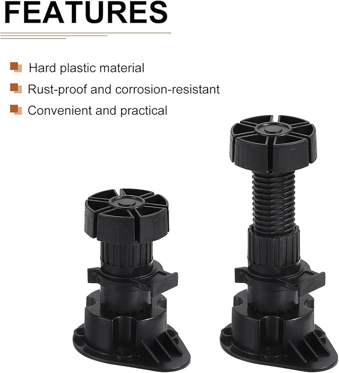 80x44mm(LxW) Adjustable Leveling Feet - 4Pack- Good for Furniture - Leveler Support Frame Replacement Legs - Black