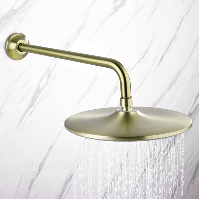 BESTILL 16 Inch L-Shaped Shower Head Extension Arm, Shower Arm and Flange Included, Brushed Gold