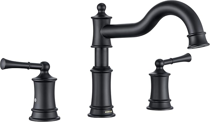Roman Bathtub Faucet Deck Mount Tub Faucet for Bathroom Widespread Elegant Classic Spout with 3 Holes 2 Handle Valve Cartridge Included, Matte Black