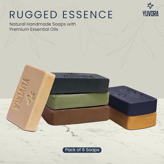 4 Pcs Men Natural Handmade Body Soaps 5 OZ Pack Set Rugged Essence Long lasting Luxurious Scents with Natural Ingredients Fragrance – Sulfate & Paraben Free, Vegan Soaps