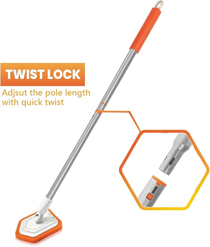 Shower Scrubber for Cleaning with Long Handle,Cleaning Brush with 2 Interchangeable Scrub Brush for Bathroom, Bathtub, Wall, Floor