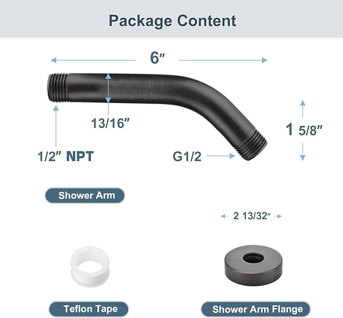 BRIGHT SHOWERS Brass Shower Arm with Flange 6 Inch Wall Mounted Shower Pipe Arm Extension for Fixed Shower Head and Handheld Showerhead, Oil-Rubbed Bronze
