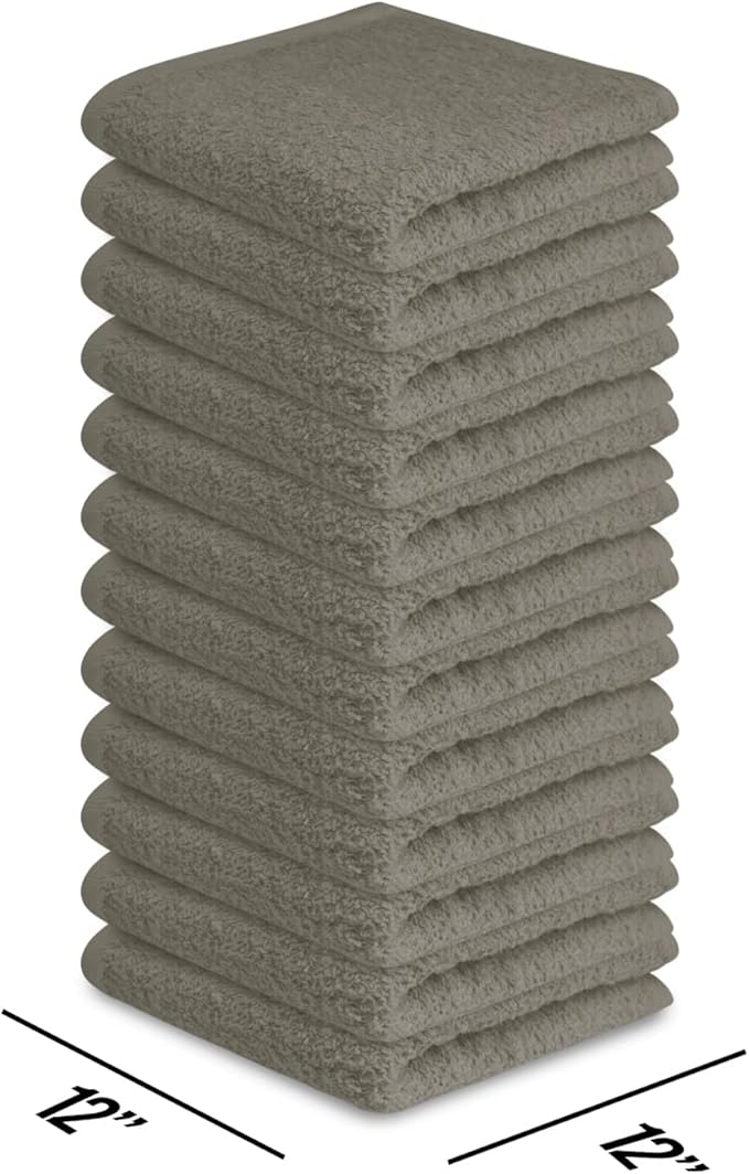 Softolle 100% Cotton Washcloths 24 Pack (12x12 Inches) Soft, Highly Absorbent Washcloth, Face Towels, Wash Cloths for Face, Ring Spun, Bulk Pack (Taupe)
