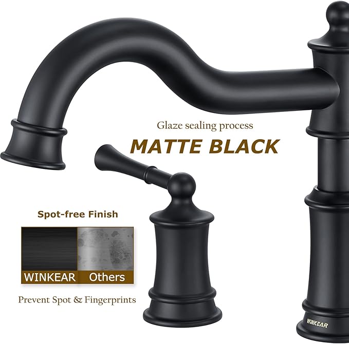 Roman Bathtub Faucet Deck Mount Tub Faucet for Bathroom Widespread Elegant Classic Spout with 3 Holes 2 Handle Valve Cartridge Included, Matte Black