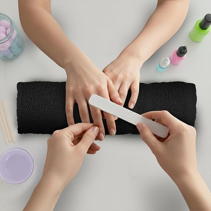 24 Pack Black Hand Towels 100% Cotton Spa Towels 16x27 inches Highly Absorbable Facial, Gym, Hair and Face Towels in Bulk