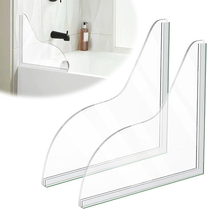 2 Pack Silicone Shower Splash Guard, Acrylic Sink Splash Guard with Adhesive, Fits Most Bathtubs and Sinks, 8.38"x7.36"