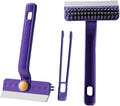 Multi-Purpose Cleaning Brush Stiff-Bristle Kitchen Cleaning Brush with Squeegee, Debris Picker and Scraper, Suitable for Bathroom, Floor and Window, Sink, Bathtub and Tile Grout Cleaning Tools