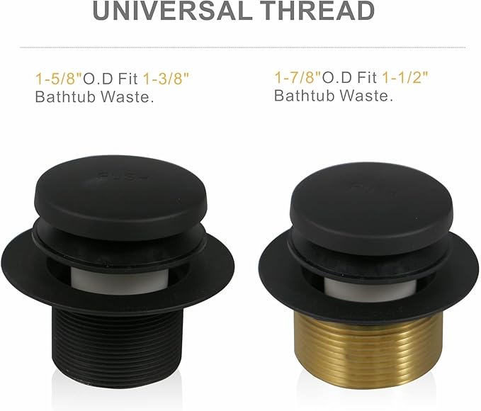 Tub Drain Black Tip Toe Bathtub Drain Conversion Kit Assembly, Replacement Bath Drain Trim Kit with Single Hole Overflow Faceplate and Fine/Coarse Thread, Matte Black