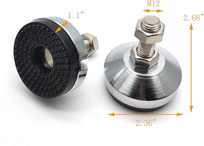 Leveling Feet,4-Pack, D60xM12x50 Leveler Feet Heavy Duty 1300 Lb Capacity Black Carbon Steel PVC Cabinet Leveler Legs