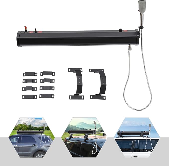Portable Shower for Camping, 4.76-Gallon Portable Water Tank with Hose&showerhead Handheld, Roof Rack Mount Road Shower for Hiking, Car Wash, Pet Cleaning, Beach Vacations