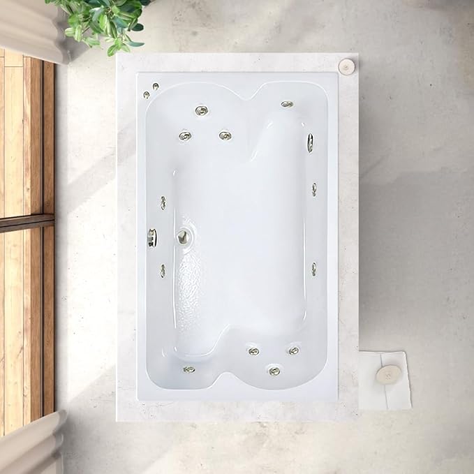 60 in. x 43 in. Acrylic Rectangular Drop-In Whirlpool Bathtub with Center Drain in Biscuit- Includes 12.5 Amp In-Line Heater