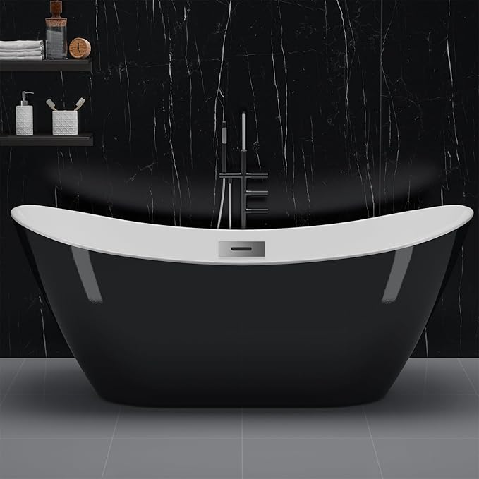 67" Freestanding Acrylic Bathtub, Modern Soaking Tub with Chrome Overflow & Drain, CUPC Certified, Deep Soaking Design for Luxurious Spa Experience, Contemporary Bathroom Centerpiece