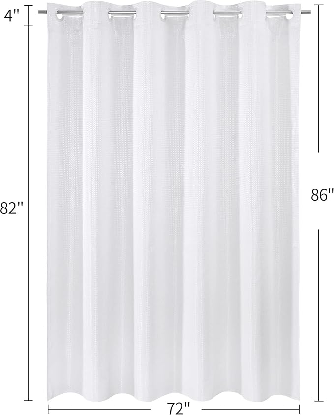 MitoVilla No Hooks Required Extra Long Shower Curtain Liner Set, 86 inch XL White Waffle Heavyweight Fabric Cloth Shower Curtains Set with Snap-in Liner for Modern Luxury Hotel & Spa Bathroom Decor