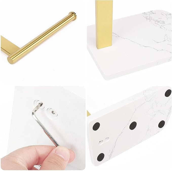 NearMoon Hand Towel Holder with Balanced Marble Base, 304 Stainless Steel Stand Towel Ring L Shape Hand Towel Rack Free-Standing Towel Bar for Bathroom Kitchen Countertop (Single Rod, Brushed Gold)