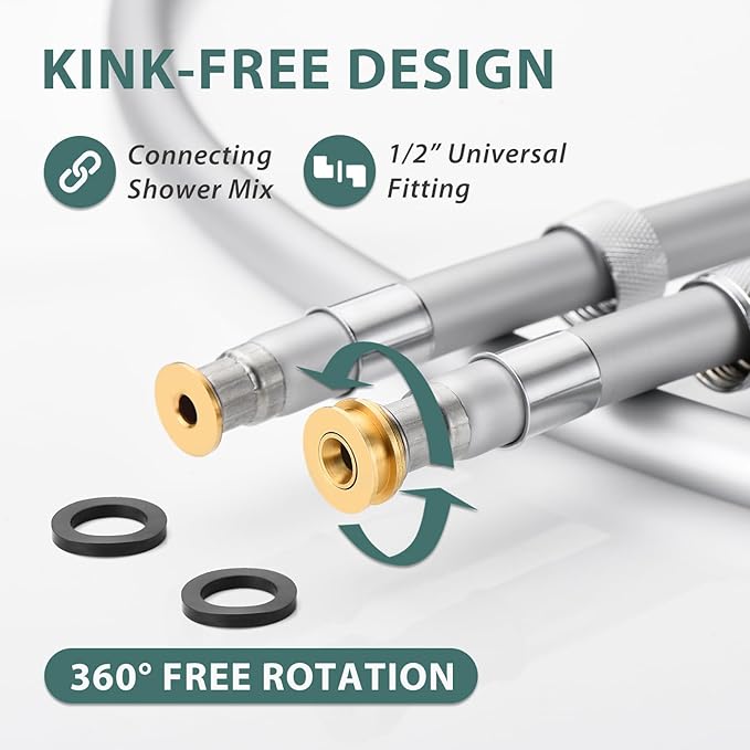 Silicone Shower Hose Extra Long,Explosion Proof Anti Winding Showerhead Hose,Used In Showerheads Spray Bidet Bathing Toilet Cleaning Flexible RV Shower Hoses Replacement (Silver, 59 In)