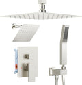 Rain Shower System Brushed Nickel, STARBATH 12+6" Double Rain Shower Head and Handheld Spray for Two Person, Ceiling Mount 3 Way Shower Faucet Set with 5 Diverter Valve and Trim Kit Complete
