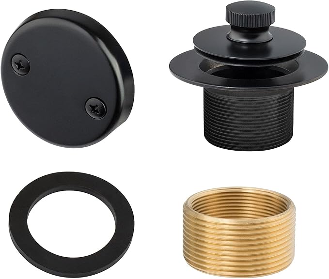 Artiwell Lift & Turn Tub Trim Set with Two-Hole Overflow Faceplate, All Brass Bathtub Conversion Kit Assembly with 2-Hole Overflow Face Plate and Universal Fine/Coarse Thread (MATT Black)