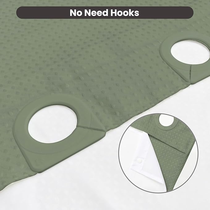 Inhousolu No Hook Waffle Weave Shower Curtain with Removable Snap in Fabric Liner Set for Bathroom, 230 GSM Heavy Duty Weighted Hem, Water Repellent Washable Bath Curtains, 72 x 84 Inch, Sage Green