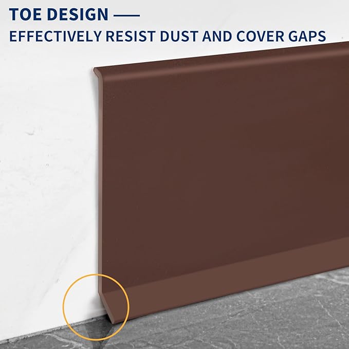 Flexible Baseboard Molding Trim 4 Inch Self-Adhesive Vinyl Wall Base Peel and Stick Cove Base Rubber Wall Baseboard Moulding Trim (40Ft, Brown)