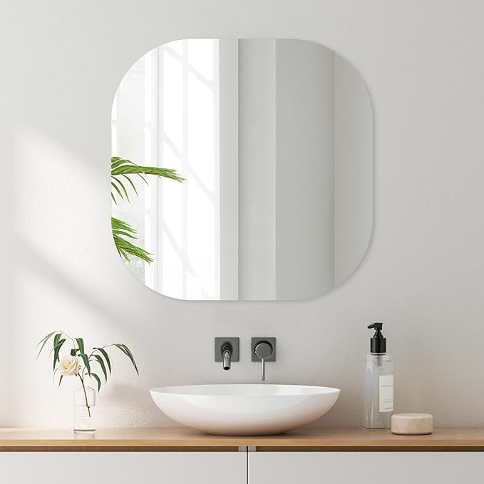 VASUHOME Frameless Bathroom Mirror, 20 x 20 Inch Wall Vanity Mirror, Large Wall Mounted Mirrors for Bathroom, Living Room, Bedroom, Entryway