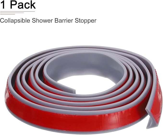 79"x0.8"x0.5" (LxWxH) Collapsible Shower Barrier Stopper - 1 Pack - Good for Bathroom Kitchen - L Shape Water Splash Guard Blocker - Gray