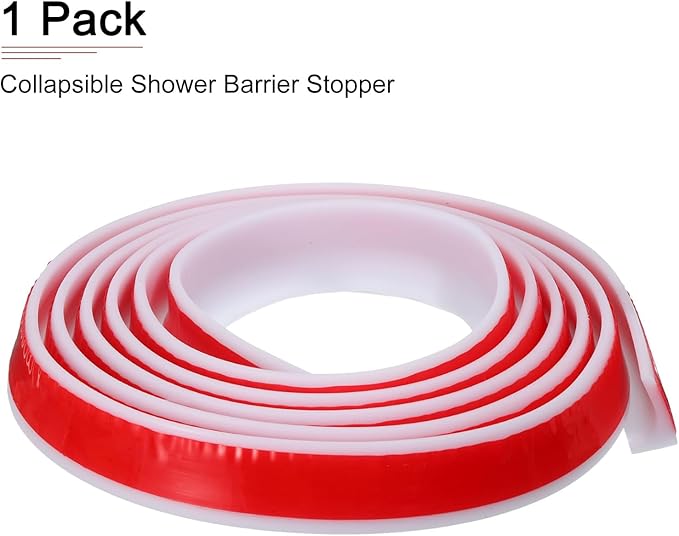 79"x0.8"x0.5" (LxWxH) Collapsible Shower Barrier Stopper - 1 Pack - Good for Bathroom Kitchen - L Shape Water Splash Guard Blocker - White