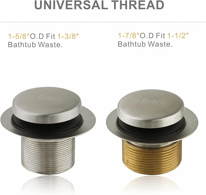 Tub Drain Tip Toe Bathtub Drain Conversion Kit Assembly, Replacement Bath Drain Trim Kit with Single Hole Overflow Faceplate and Fine/Coarse Thread, Brushed Nickel