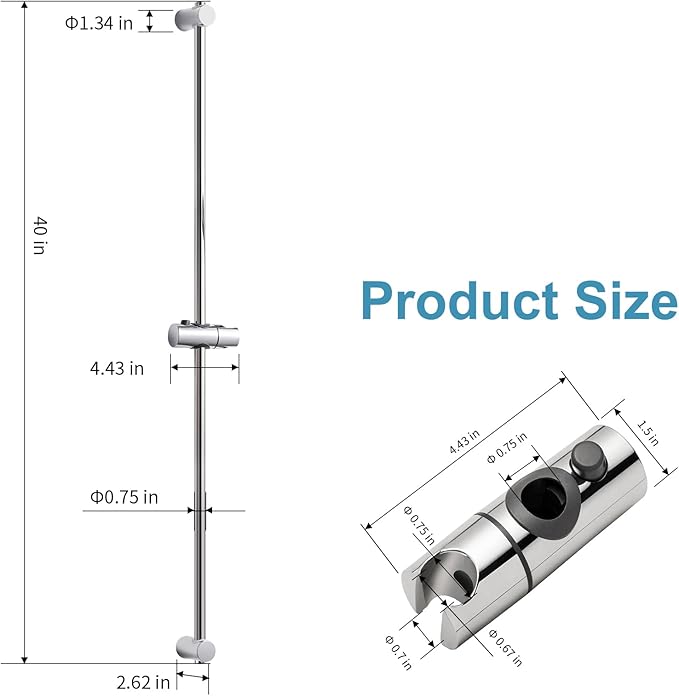 OFFO Shower Slide Bar, 40 in Slide Bar with Adjustable Handheld Shower Head Holder for Bathroom Wall Mounted, Chrome Finish