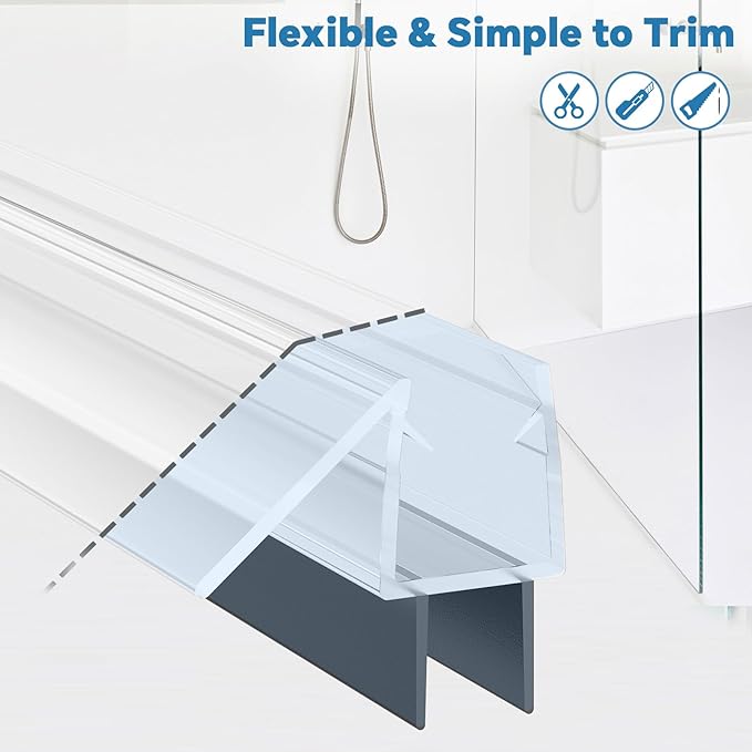 Shower Door Bottom Seal Strip, 2PCS Seal Strip, Clear PVC, 36" Length, Fits 12mm Thick Glass, Prevents Leaks, Easy Installation, No Adhesive Required (Ultra Clear & Black, 36in for 1/2"(12mm) Door)