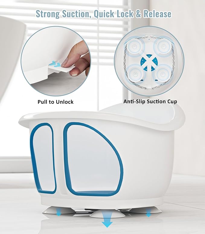 Baby Bath Seat for Babies 6-12 Months, Bath Tub for Baby with Non-Slip Suction Cups, Infant Bath Chair for Newborn, Quick-Dry Mesh (Blue & White)