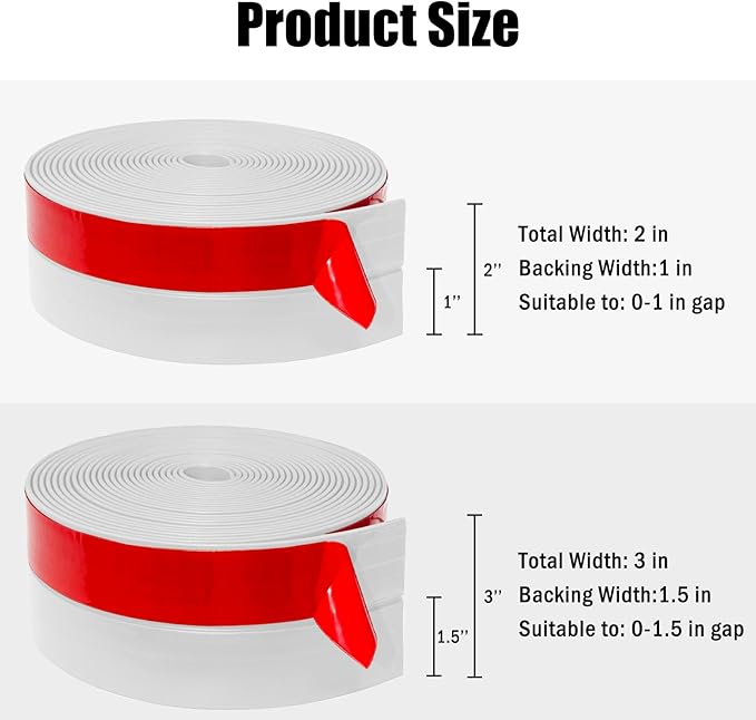 Wide Silicone Weather Stripping, 2 inch (W) x 20 Ft (L) Door Draft Stopper, Silicone Seal Strip for Doors Windows and Shower Glass Gap, White