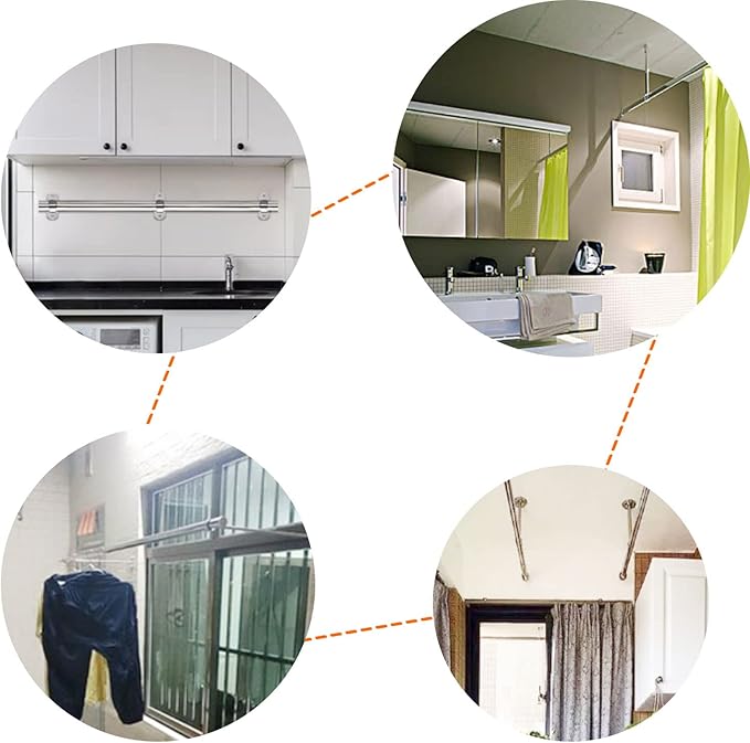 4Pcs ID25mm (1"), L250mm, Clothes Rail mounting Bracket, Shower Curtain Closet tie Rod Support Frame, Curtain Rod Flange Socket, Suitable for Ceiling or Wall mounting
