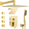 Shower Systems with 4 Body Spray Jets, STARBATH 4 Way 12+6" Rainfall Shower Head with Handheld Combo, Wall Mounted Shower Jets System in Wall Shower Faucet Sets Complete,Brushed Gold